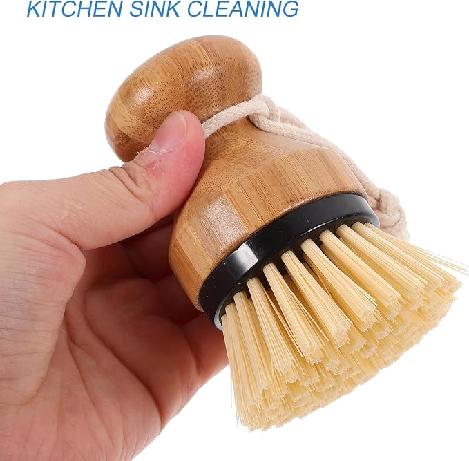 Bamboo Dish Scrub Brush Set, Natural Palm Fiber Bristles for Cleaning Pots, Pans, Dishes & Kitchen Sink, Ergonomic Grip, Durable Eco-Friendly Design (2 Pack)