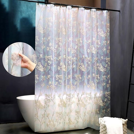 EVA Waterproof Shower Curtain Liner - Matte Clear & Frosted Design with 12 Hooks, Soft Touch, Privacy & Light Transparency, Fresh Floral Prints, Ideal for Bathroom Decor (Holly, 72" x 72")