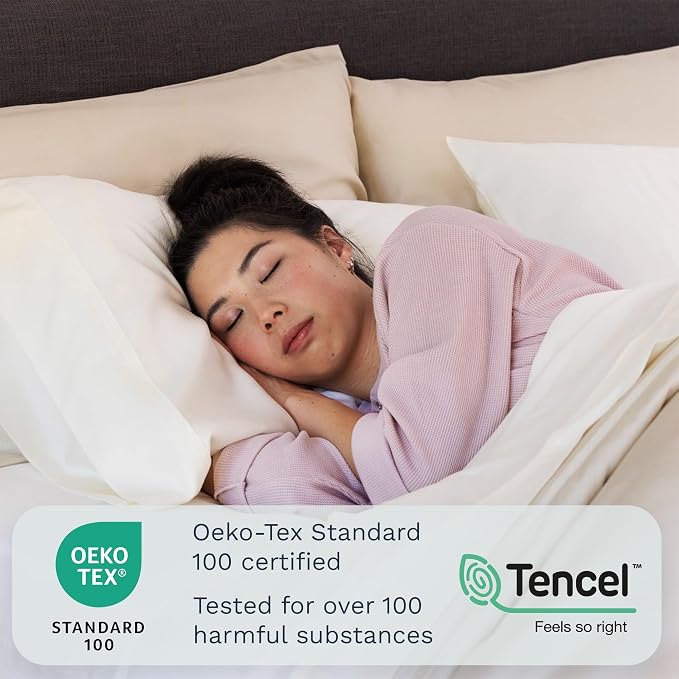 Olive + Crate Tencel Eucalyptus Pillowcases - 100% Tencel Lyocell Cooling Pillow Cases for Hot Sleepers - Hypoallergenic, Moisture-Wicking, Silk Alternative, Vegan - Queen Size Set of 2 [Ivory]