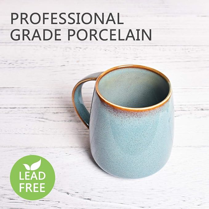Bosmarlin Matte Ceramic Coffee Mug, Tea Cup for Office and Home, 13 oz, Dishwasher and Microwave Safe, 1 Pack (Lake Blue(Glossy))