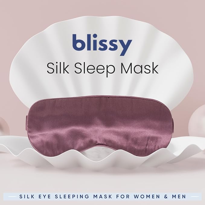 Blissy Silk Sleep Mask - Eye Sleeping Mask for Women & Men for Total Blackout - 100% Pure Mulberry Silk, 22 Momme 6a Fibers - Blindfold Sleep Mask Side Sleeper Eye Cover (Plum)