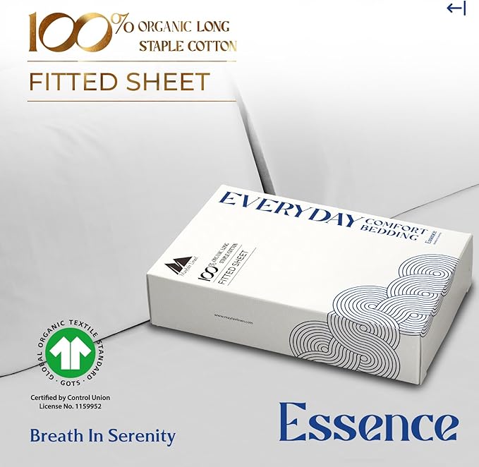 Mayfair Linen 100% Organic Cotton Percale Weave Fitted Sheet Twin XL Size, White, 1 Deep Pocket Twin XL Fitted Sheet, Fits Mattress Upto 16" Crisp and Cool Bed Linen, Luxury GOTS Certified Sheets
