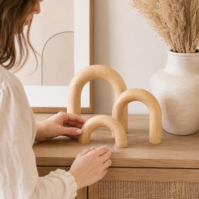 XMGZQ Wood Arch for Coffee Table Decor Items,Wood Statue and Sculpture Set 3,Japanese Neutral Home Decor Aesthetic,Living Room,Entryway,Bookshelf,Floating,Console,Boho Minimalist Objects