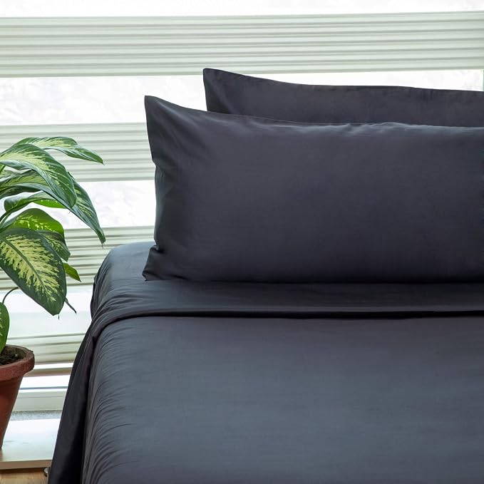 FABDREAMS 100% Organic Cotton Twin Sheet Set | 400 Thread Count | Luxury Hotel Collection|GOTS Certified Premium Long Staple Cotton|Elasticised 16" Deep Pockets|Smoother than Egyptian Cotton|Dark Gray