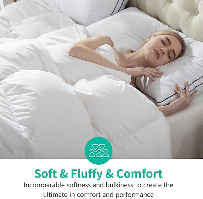 APSMILE Super King Luxury 100% Organic Cotton All Season Down Feather Fibers Comforter, High Fill Power Medium Warmth Duvet Insert (120x120, Ivory White)