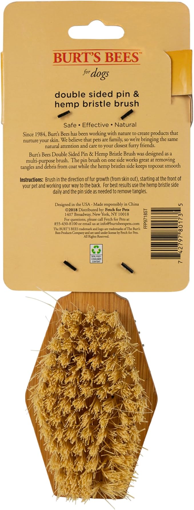 Burt's Bees for Pets Double Sided Pin and Hemp Bristle Dog Brush, Reduces Shedding, Removes Tangles and Loose Hair for All Coat Types, Sustainable Bamboo and Recycled Materials