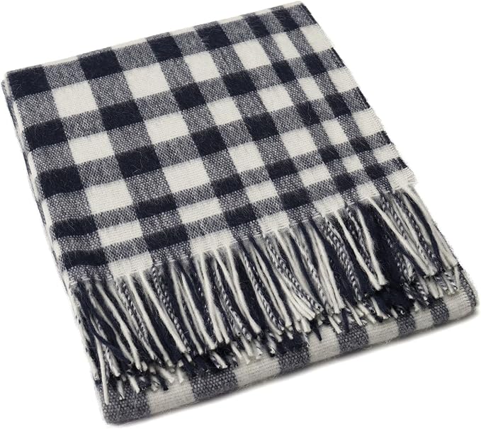 Superfine Alpaca Wool Throw Blanket - Lightweight Alpaca Merino Wool Throw Blankets | Soft Peruvian Alpaca Blanket Wool Blanket Scottish Design 70" x 60" (Black/White)