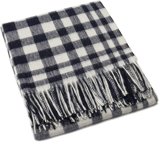Superfine Alpaca Wool Throw Blanket - Lightweight Alpaca Merino Wool Throw Blankets | Soft Peruvian Alpaca Blanket Wool Blanket Scottish Design 70" x 60" (Black/White)