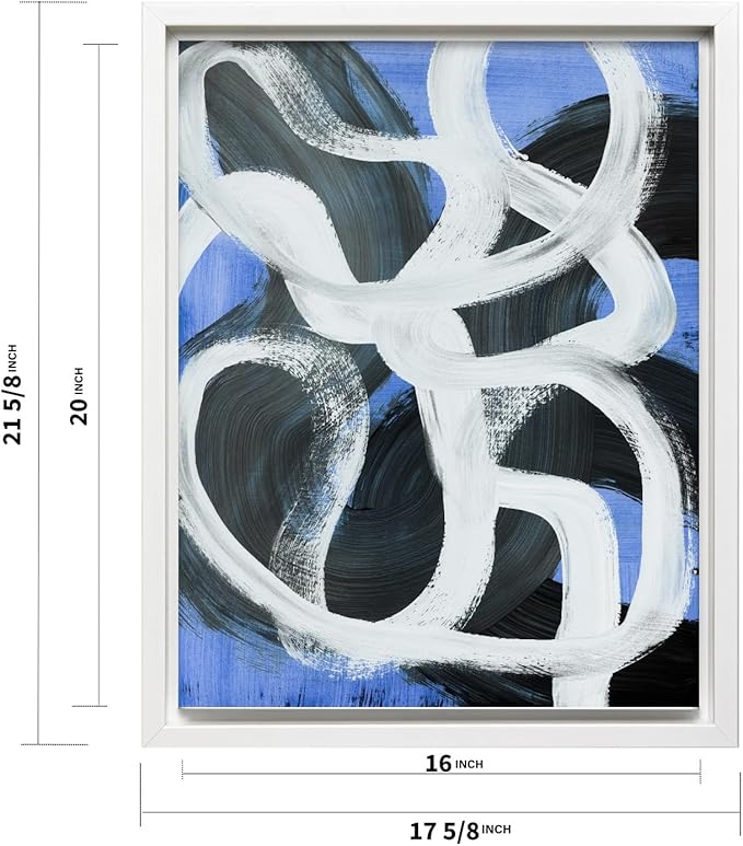Monem Art Bold Blue Brushstroke Abstract Print - Modern Textured Line Art Poster - Wall Decor for Living Room, Bedroom or Office - 16x20 White Framed CANVAS Wall Art by Mareike Bohmer