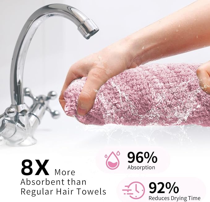 my novel things 2 Pack Extra Large Microfiber Hair Towel, 37.4" x 26.4" Towel Wrap for Women, Super Absorbent & Quick Drying Hair Towel with Elastic Strap for Curly Long Hair