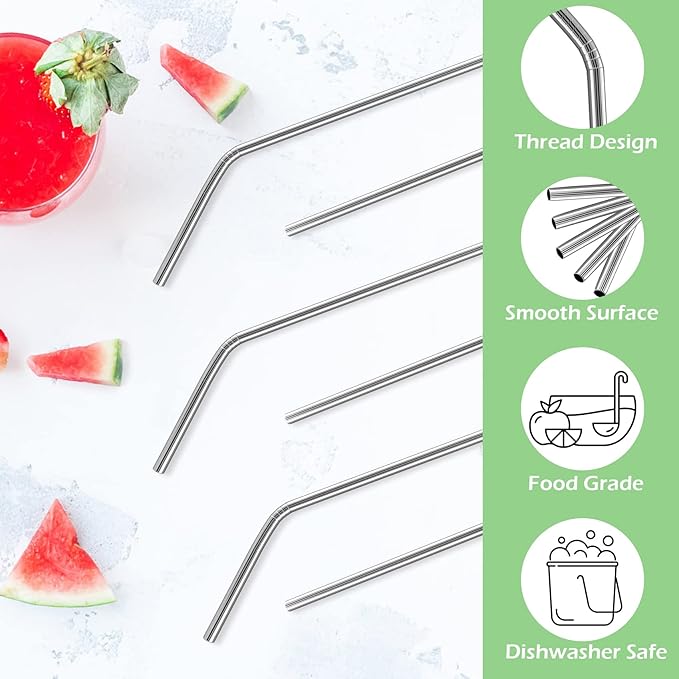Besteek Home 6 Pcs Stainless Steel Straws, Reusable Metal Straws for 30 oz & 20 oz Tumblers Cups Mugs Cold Beverage, Cleaning Brush Included