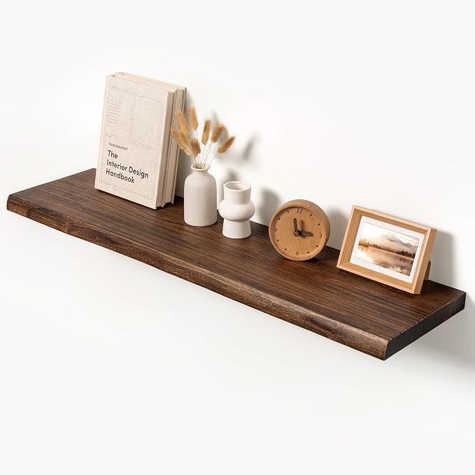 40" Live Edge Floating Shelf, Solid Elm Wood Wall Shelf | 1.4" Extra Thick, 9.3" Deep, FSC Certified Vintage Finish for Bedroom, Kitchen & Bathroom Storage Decor
