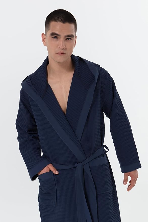 SEYANTE Turkish Cotton Waffle Robe for Men – Organic GOTS Certified Spa Bathrobe, Lightweight Kimono, Soft Cotton Bathrobe