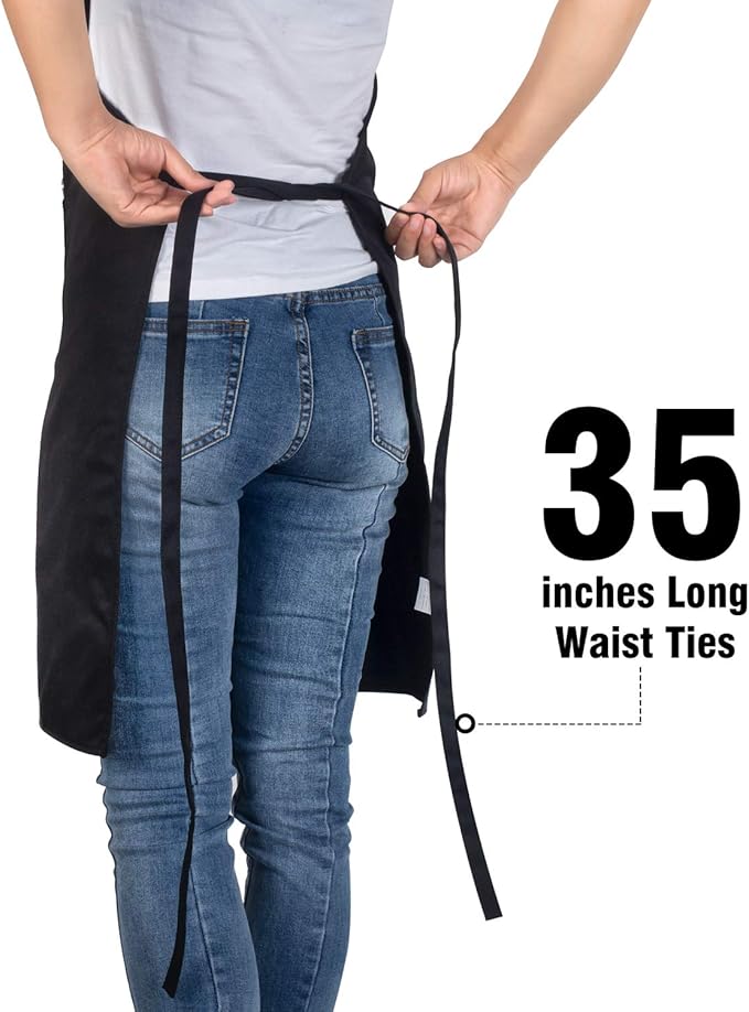 Xornis 2 Pack Bib Aprons with 2 Pockets Kitchen Apron Cooking Chef Black Cotton