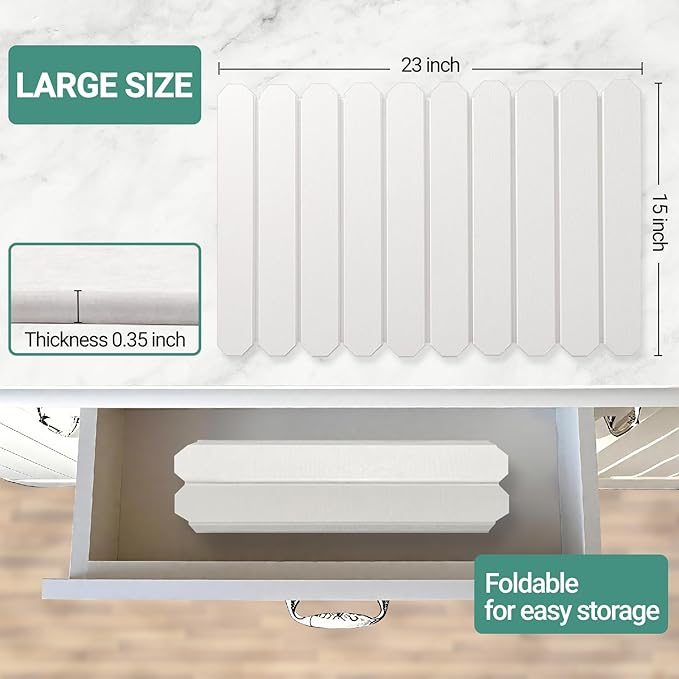 Large Stone Dish Drying Mats for Kitchen Counter, 23" L×15" W, Super Absorbent Fast Drying, Collapsible Diatomaceous Earth Dish Drying Mat - Trapezoidal, White