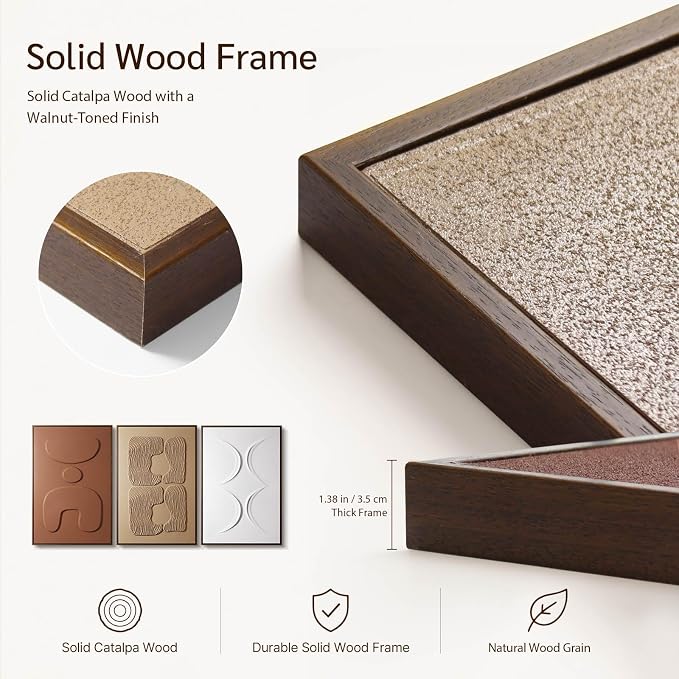 3D Textured Wall Art for Living Room, Set of 3 Wabi Sabi Abstract Sandstone Artwork with Solid Catalpa Wood Frame, Minimalist Triptych Pictures for Hallway Entryway, Ochre Earth & Terracotta Harmony, 24x36 In