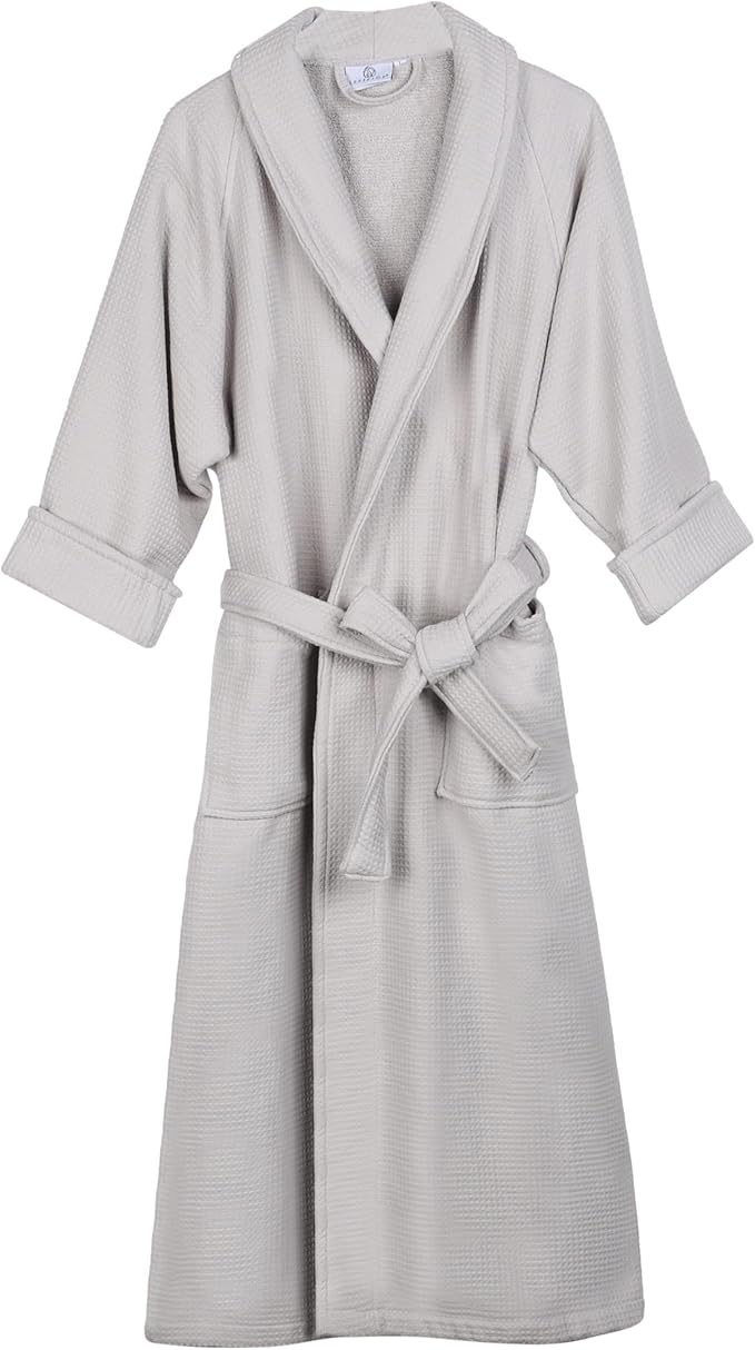 Superior Waffle Weave Cotton Unisex Bathrobe with Belt, Soft and Absorbent Robe for Men and Women Bath Essentials Robes