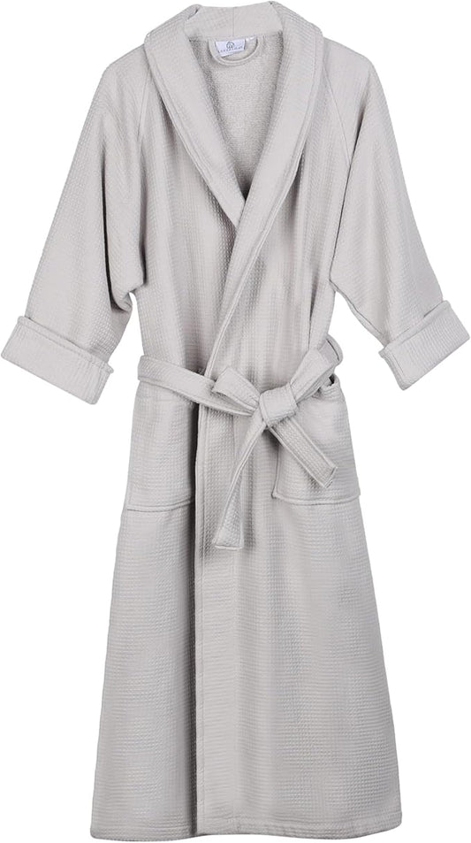 Superior Waffle Weave Cotton Unisex Bathrobe with Belt, Soft and Absorbent Robe for Men and Women Bath Essentials Robes