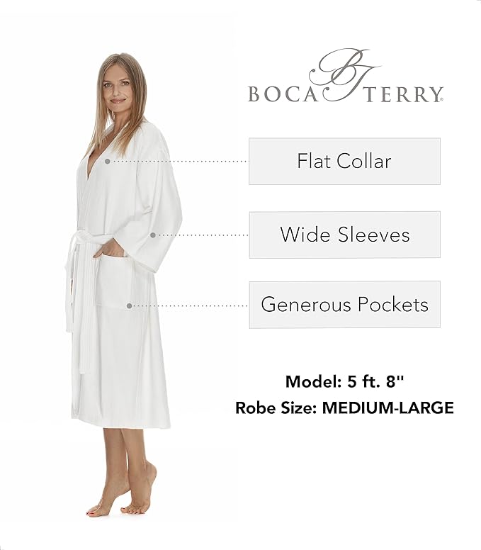Womens Terry Cloth Bathrobe by Boca Terry, Cotton Spa Robes, Plush Hotel Bath Robe, M/L, 2X, 4X
