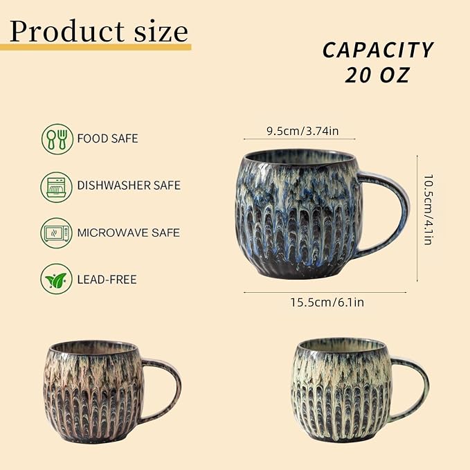 Large Ceramic Coffee Mug - 20oz Big Tea Cup, Flowing Blue | Large Tea Mug, Microwave Safe, Dishwasher Safe
