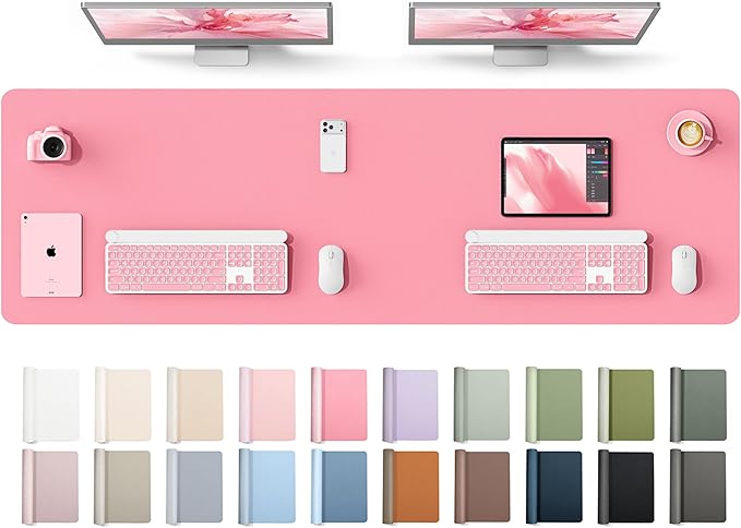YSAGi Leather Desk Protector, Office Mat, Large Mouse Mat, Non-Slip PU Leather Blotter, Laptop Desk Mat, Waterproof Writing Pad for Office and Home(Pink, 63" x 17.2")