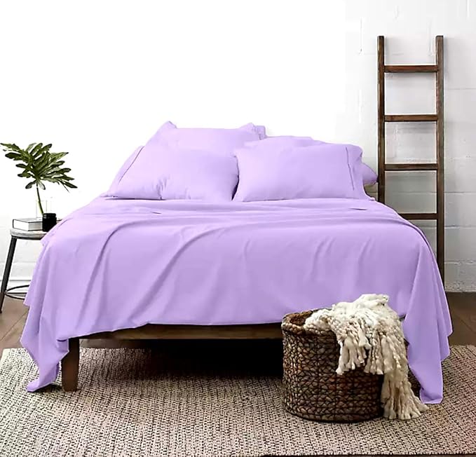 100% Real Certified Organic Cotton Bedsheet Set, Split Head King 34" Split Size 6 Piece 800-Thread-Count Sheet Set, [1 Fitted + 1 Flat + 4 Pillowcases], Extra 30" Deep Pocket - Lilac