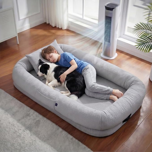 WROS Cooling Human Dog Bed for Summer, Breathable Washable Floor Lounger for People & Pets, 65"x36"x11", Glacier Grey, Pet Bed for Hot Weather Relaxing