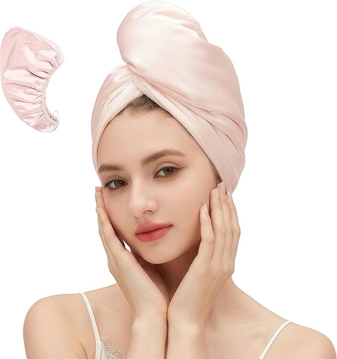 Satin Microfiber Hair Towel Wrap for Quick Drying & Anti-Frizz - Super Absorbent, Hair Turbans for Wet Hair, Ideal for Long, Short, Curly Hair (Light Pink)