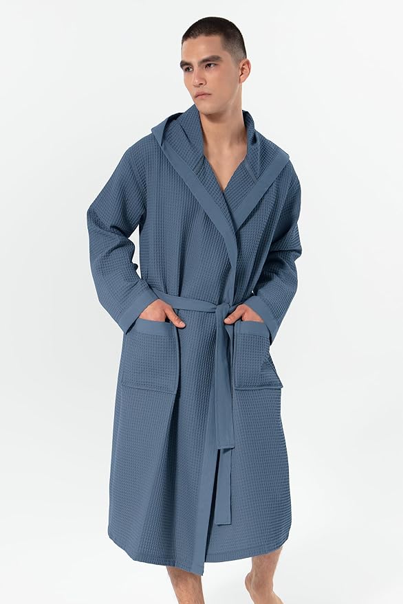 SEYANTE Turkish Cotton Waffle Robe for Men – Organic GOTS Certified Spa Bathrobe, Lightweight Kimono, Soft Cotton Bathrobe