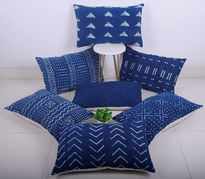 Trade Star Handloomed Authentic Large Bed Pillowcase Throw Cushion Cover 100% Cotton Lumbar Pillow Cover Decorative Spring Farmhouse Indian Couch Pillow for Room Decor (Indigo Blossom 14X22 INCHES)