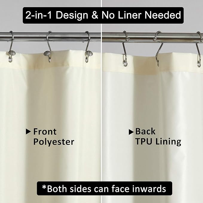 Ultimate Waterproof Fabric Shower Curtain or Liner, Breathable TPU & Machine Washable, Use for Bath Tub/Stall in Home and Hotel, Sand, 72"x72"