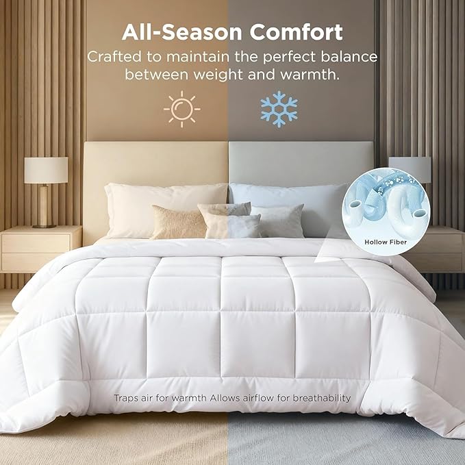 Bedsure Comforter Duvet Insert - Quilted Comforters Super King Size, All Season Duvet, GentleSoft Down Alternative Bedding Blanket, with 8 Tabs, Gifts for Women/Men, White, Super King 120x120 Inches