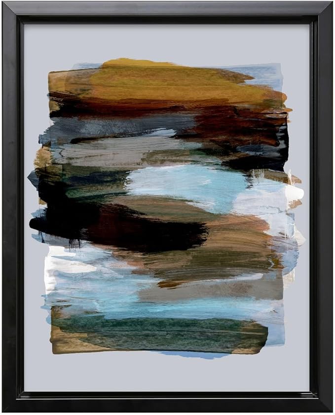 Monem Art Abstract Earth Tone Brushstroke Print - Modern Painterly Art Poster - Wall Decor for Living Room, Bedroom or Office - 24x32 Black Framed CANVAS Wall Art by Mareike Bohmer