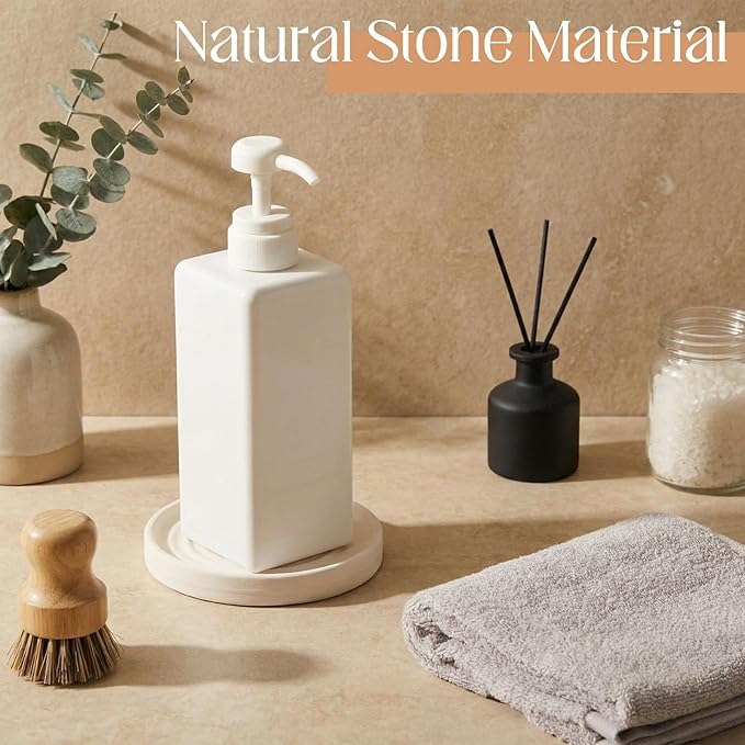 Thenshop 2 Pcs Diatomite Round Soap Dish Stones Holder, Quick Dry Circular Soap Bar Tray Diatomaceous Absorbent Water Bathroom for Hand, Sponge Organizer, Beige White