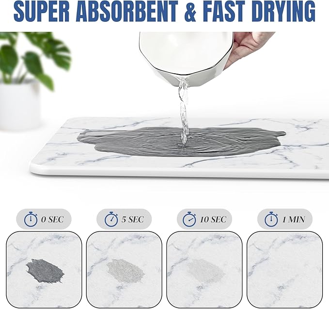 Quick Dry Stone Drying Mat for Kitchen Counter, Water-Absorbent Diatomaceous Dish Drying Mats, Multi-Purpose Stone Drying Tray for Cups Dishes Bottles