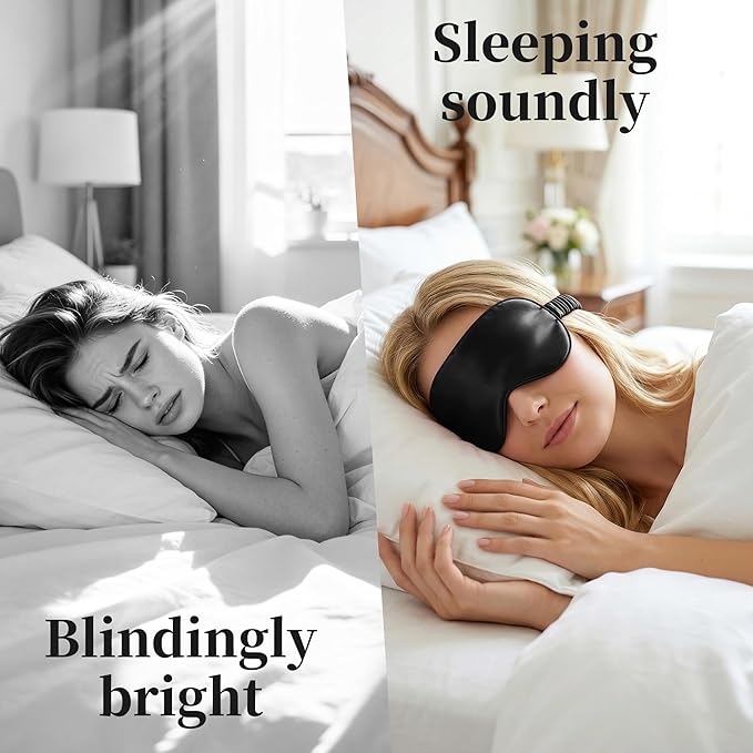 ZLYC 100% Mulberry Silk Sleep Mask Pressure-Free Eye Cover Soft Light Blocking Blindfold for Travel & Nap, Solid Black