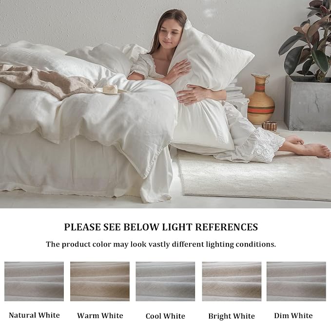 TOSMO Linen Duvet Cover Set, 100% French Flax Natural Linen Bedding 3pcs Set, Soft Breathable for Hot Sleepers 1 Duvet Cover and 2 Pillowcases (Off White, Queen)