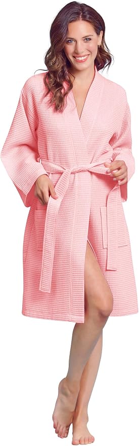 Soft Touch Linen Women's Kimono Waffle Robe-Luxurious & Absorbent & Quick Dry-Cotton & Polyester Blend