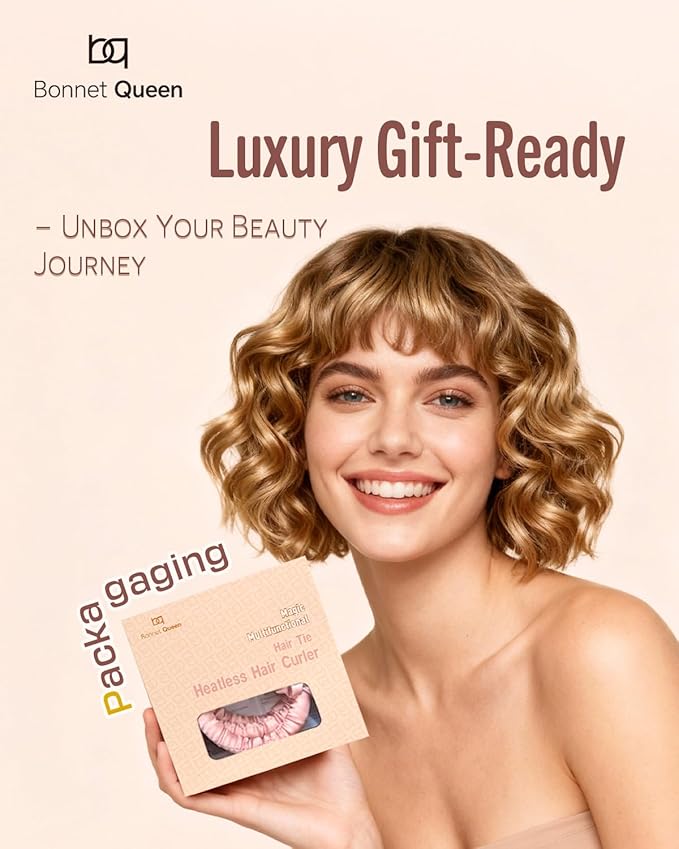 BONNET QUEEN Heatless Hair Curler Set (3Pcs), Heatless Curls Overnight with Satin Hair Rollers for Women, Cream Pink (For Short Hair)