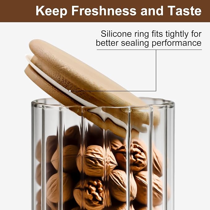 4 Pack 1100ml/37.2oz Airtight Glass Storage Jars with Lids - Cereal Flour Storage Containers - Pasta Jars for Storage - Kitchen Canisters for Oats,Nuts,spaghetti