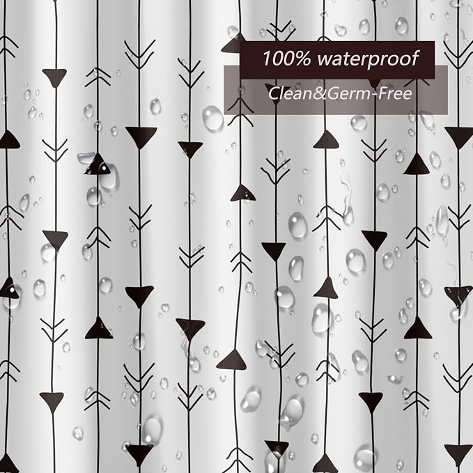TIKABC Black Arrow Shower Curtain Liner, 4G PEVA Shower Liner, Plastic Peva Waterproof Shower Curtains, 72x72 inch with Grommet Holes 3 Magnetic Weights