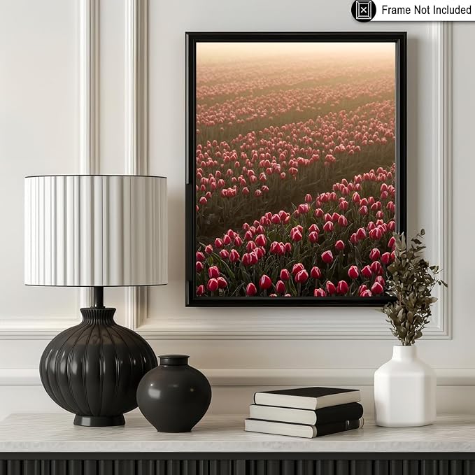 Monem Art Golden Tulip Field Sunset Photography Print - Romantic Spring Landscape Art Poster - Wall Decor for Living Room, Bedroom or Office - 30x40 Unframed Wall Art by Mareike Bohmer