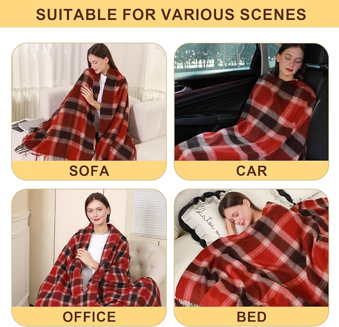 Woolly Throw Pure Wool Blanket - Large 55x83 inches, 1.5 lbs,Wool Fringed Knee Throw Blanket for Couch Bed Outdoor Travel,Soft Lightweight Breathable Blanket for All Season,Buffalo Plaid