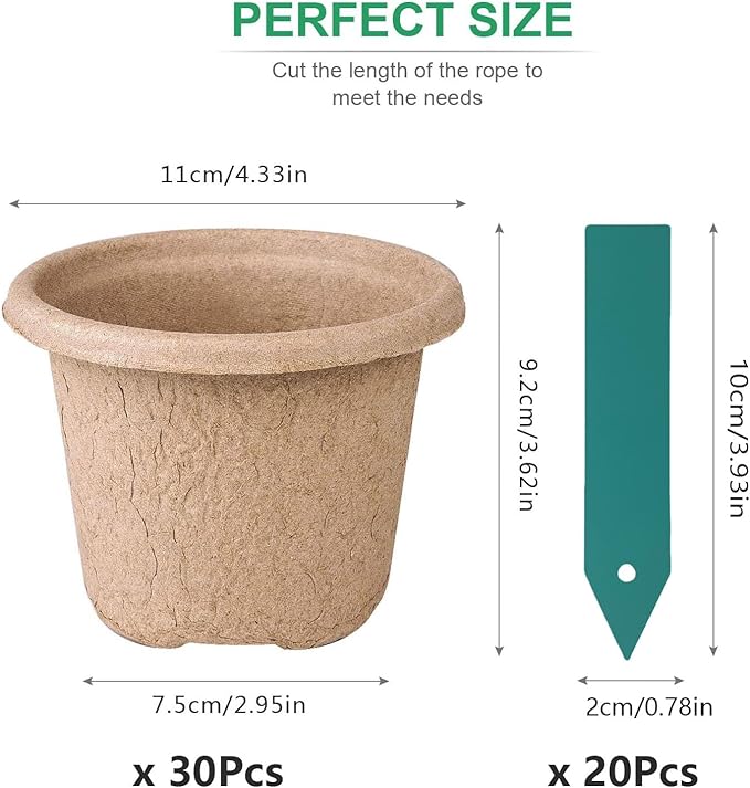 30 Pcs Peat Pots for Seedlings, 4.33 inch Biodegradable Seed Nursery Pot with Drainage Holes, Seedling Pots Include 20 Labels