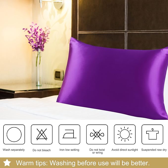 uxcell 1 Pack 100% Charmeuse Pure Silk Pillowcase for Hair and Skin, 350TC 19 Momme Soft Breathable Pillow Case with Hidden Zipper, Purple Standard(20x26inch)