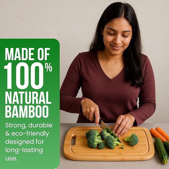 Wood Cutting Boards for Kitchen - Bamboo Cutting Board Cutting Boards with Juice Grooves Serving Board Thick Chopping Board for Meat Veggies Easy Grip | Pack of 1 (11 x 14 Inch)
