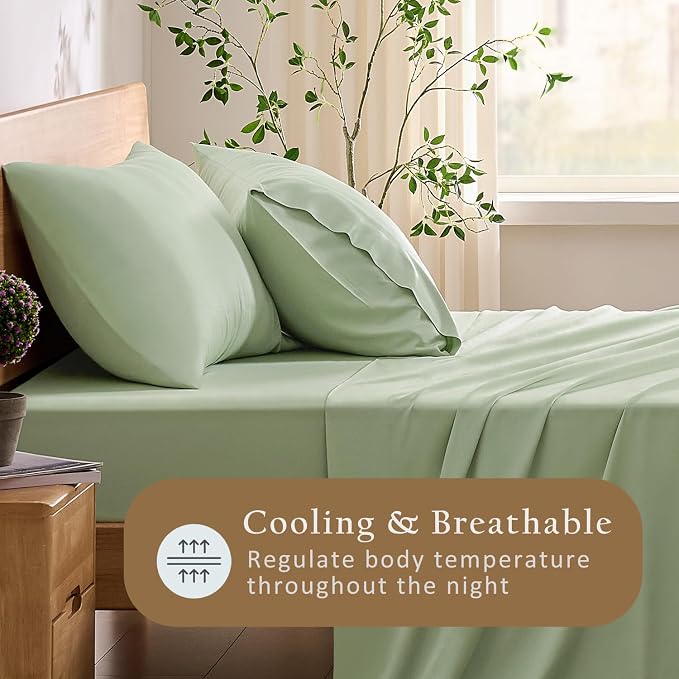 TOSMO Luxury Cooling Pillowcase Set of 2 | FSC® Certified | Viscose from Organically Grown Bamboo | Breathable Silky Soft Pillowcases with Envelope Closure [Standard, Tea Green]