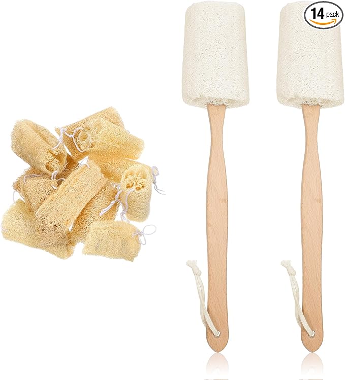 14Pcs 5" Natural Loofah Exfoliating Body Sponge Scrubber, Plant-Based Organic Loofa Luffa for Skin Care in Bath Spa Shower, Long-Handled Natural Sponges Bath Brush for Men & Women