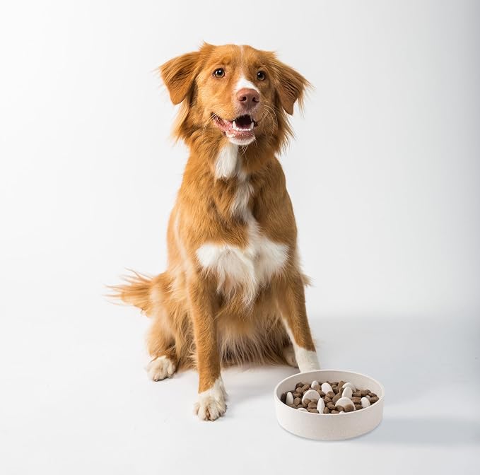 Fuzzl Titan Bamboo Slow Feeder Dog Bowl Large with Ultra Grip Rubber Base Pet Bowl 8 Inch