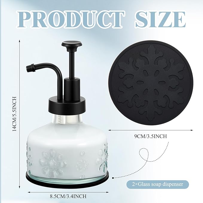 Tioncy 2 Pcs Antique Soap Dispenser Kitchen Bathroom Countertop Glass Soap Pump Dispenser Refillable Rustic Small Liquid Container with Non Slip Silicone Coaster(Clear)
